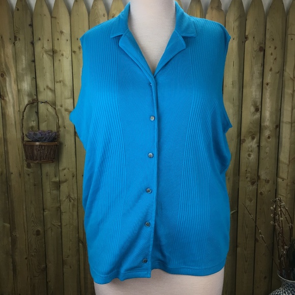 NWT Karen Scott II Teal Blue Button Down Top 3X - Picture 1 of 6